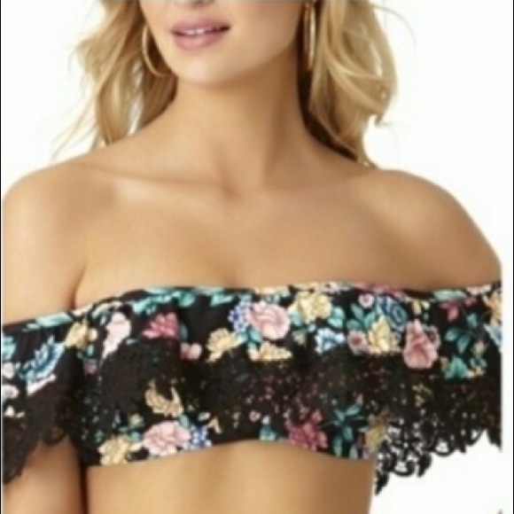 Time & Tru Floral Off the Shoulder Bikini Top Size 8-10 - Picture 2 of 9